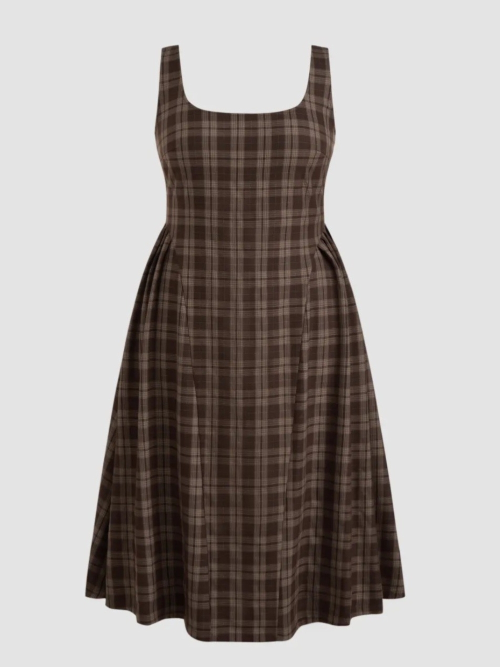 Cider Brown Plaid Square-Neck Midi Dress In Coffee/Brown **AS SEEN ON TIKTOK